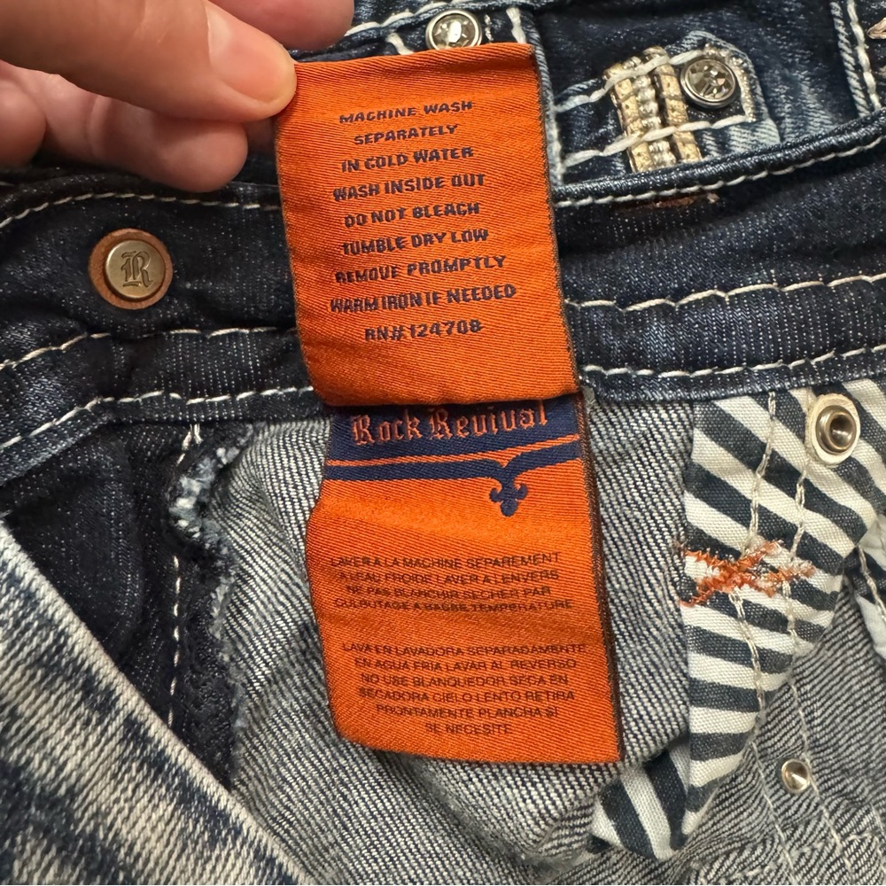Rock Revival Dark Blue Jeans with Embroidered Pockets - Picture 7 of 13